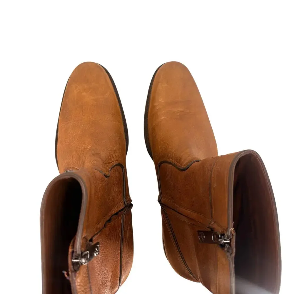 Franco Cuadra Brown Genuine Deerskin Pebbled Leather Zip-Up Ankle Boot Sz 28.5